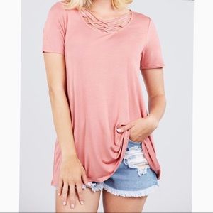 Front Strap Detail Rayon Spandex Knit